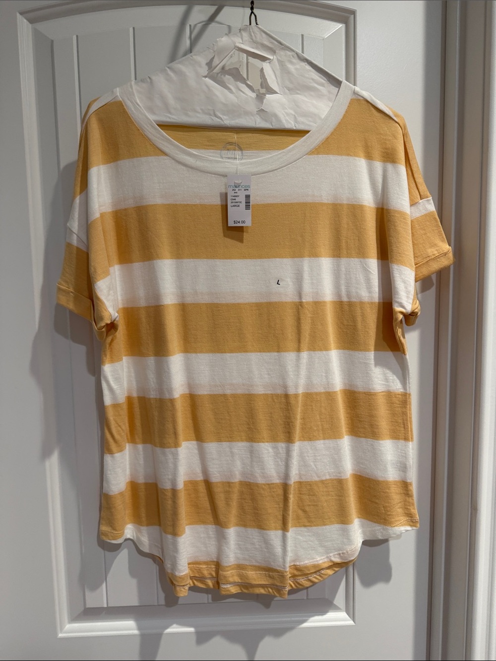 Maurices Yellow & White Striped Scoop Neck Tee